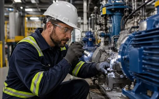Maintenance helper servicing plant equipment
